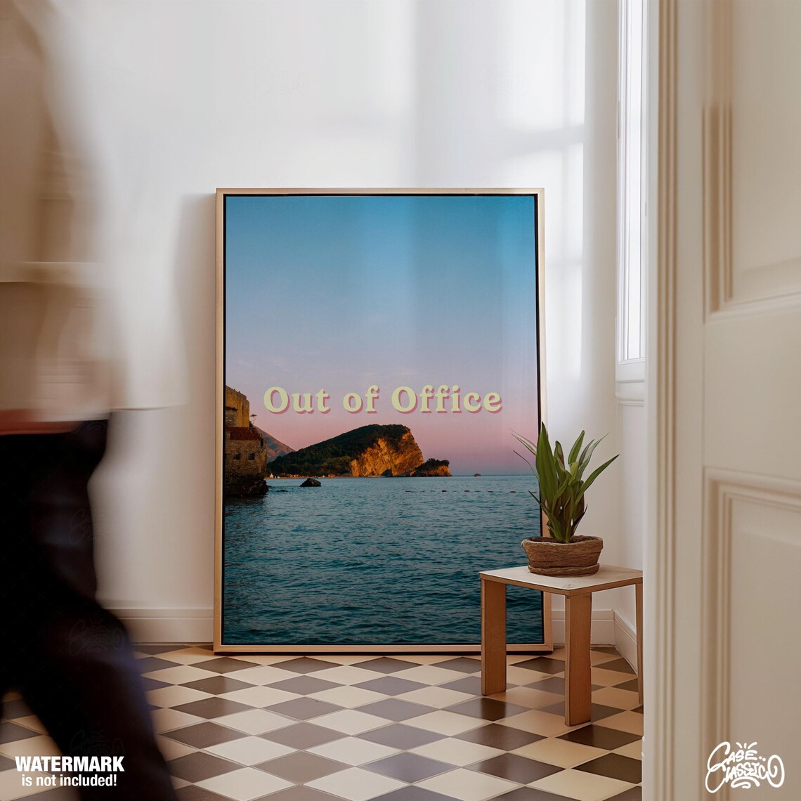 Out of Office Golden Sunset Rocky Island Ocean Photo Travel Poster - Image 4