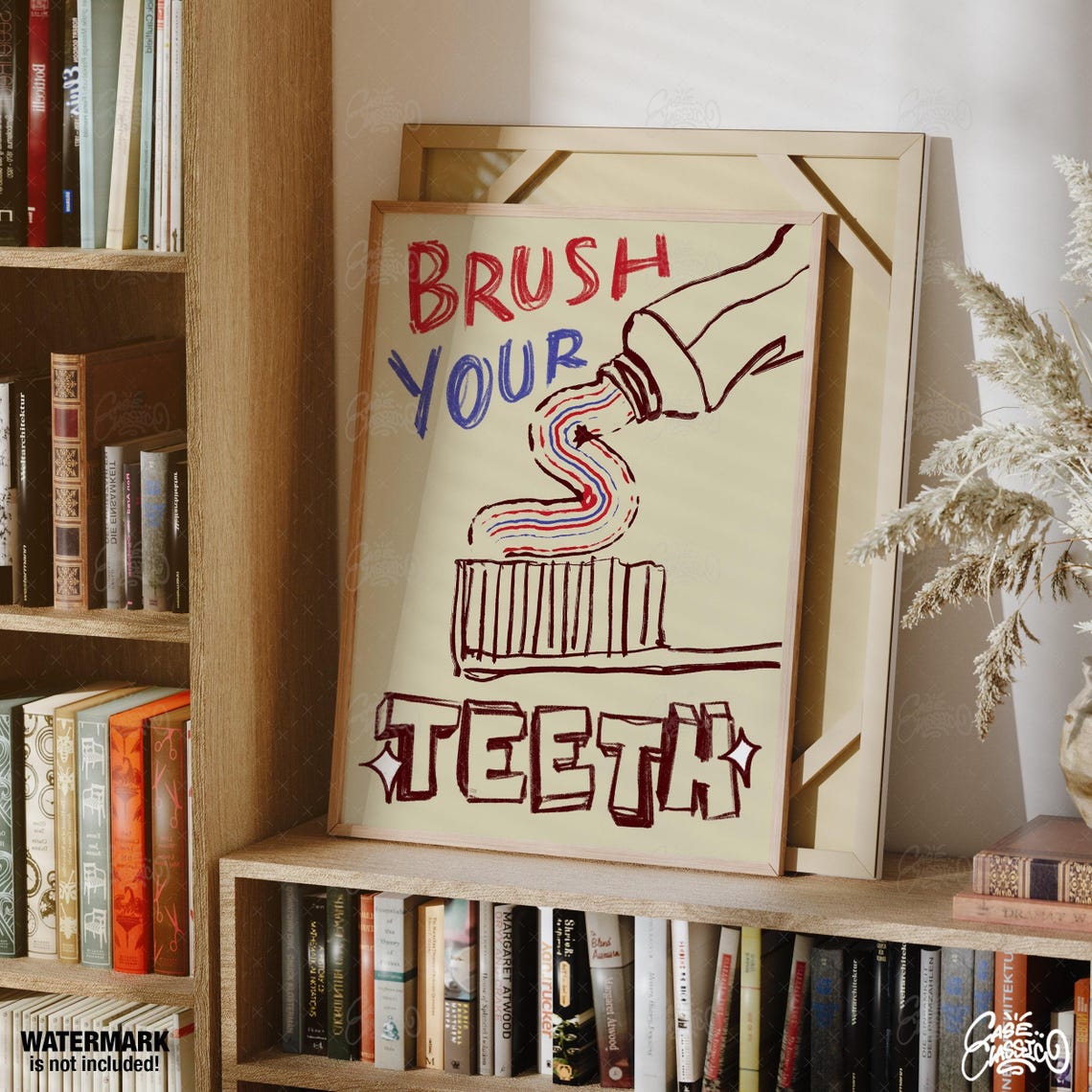 Brush Your Teeth Cream Retro Toothbrush Quote Poster For Bathroom - Image 2