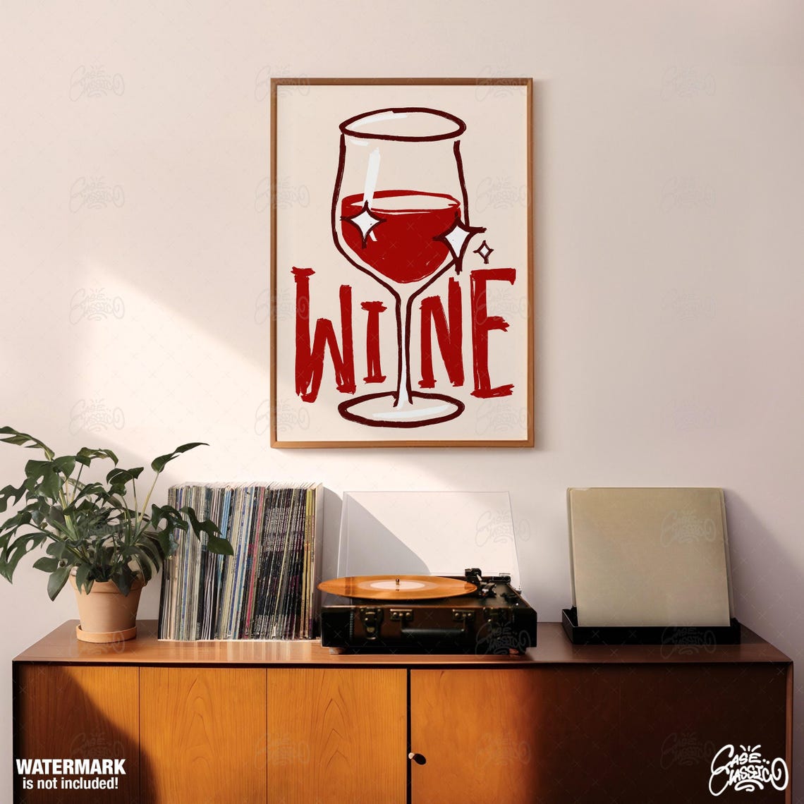 Wine Red Glass Illustration Bold Lettering Kitchen Bar Poster - Image 3