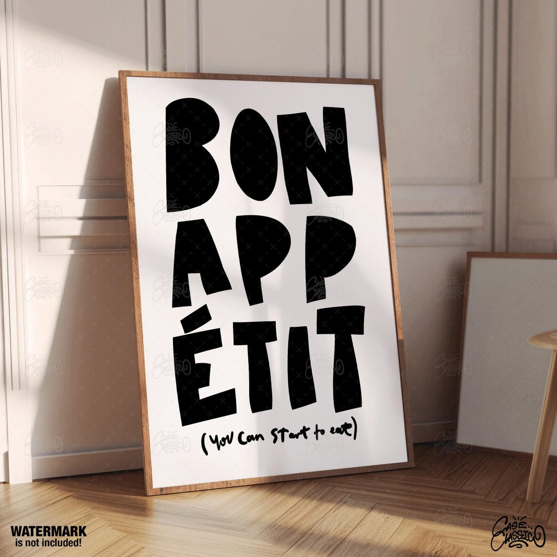 Bon Appetit Bold Hand Drawn Typography Kitchen Wall Decor Quote Poster