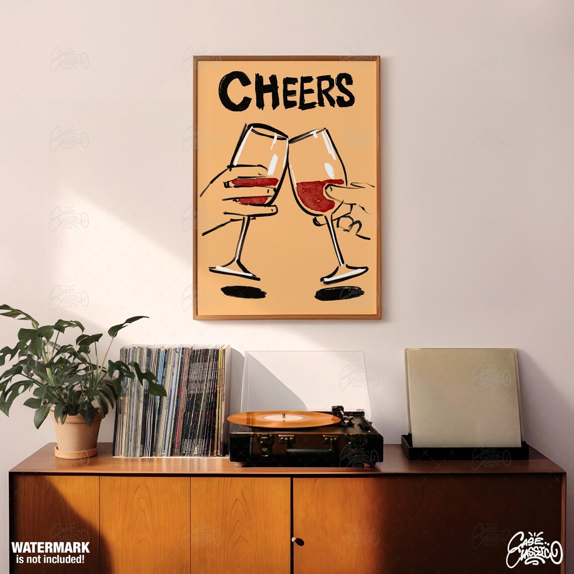 Cheers Toasting Wine Glasses Poster With Hands on Mustard Background