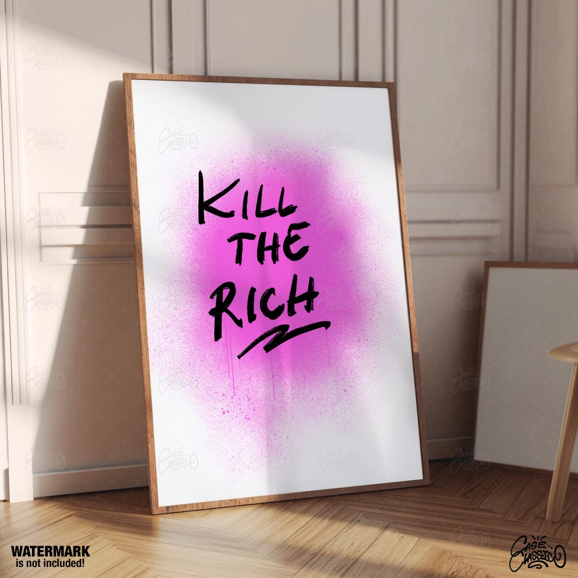 Kill the Rich Pink Spray Paint Rebellious Punk Graffiti Quote Poster - Image 2