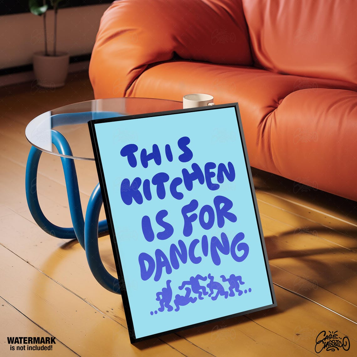 This Kitchen Is for Dancing Blue Bubble Letters Kitchen Poster - Image 2
