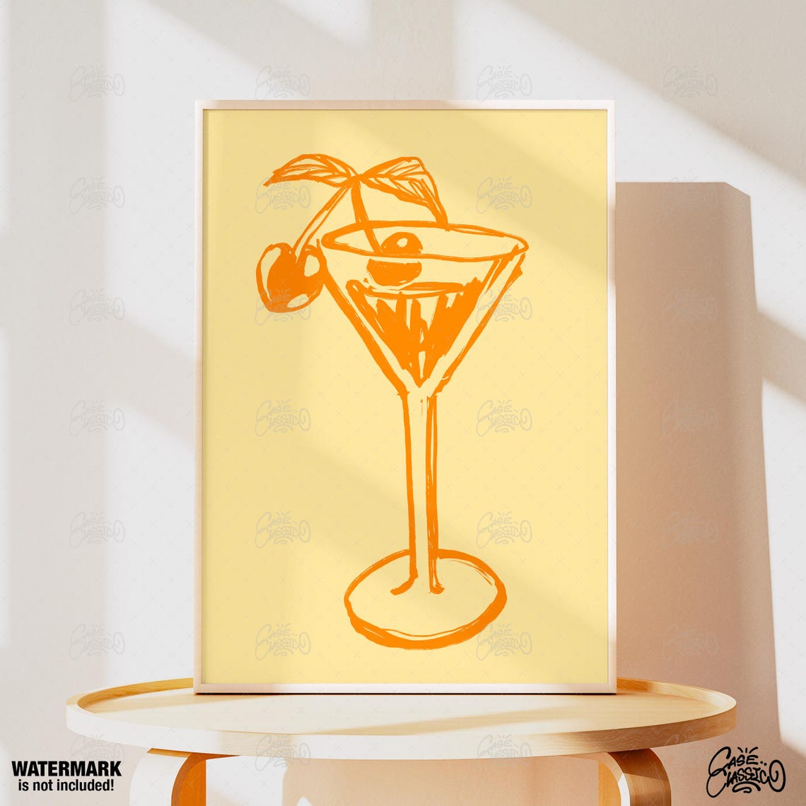 Orange Martini Glass Minimalist Cocktail Line Drawing Poster - Image 3