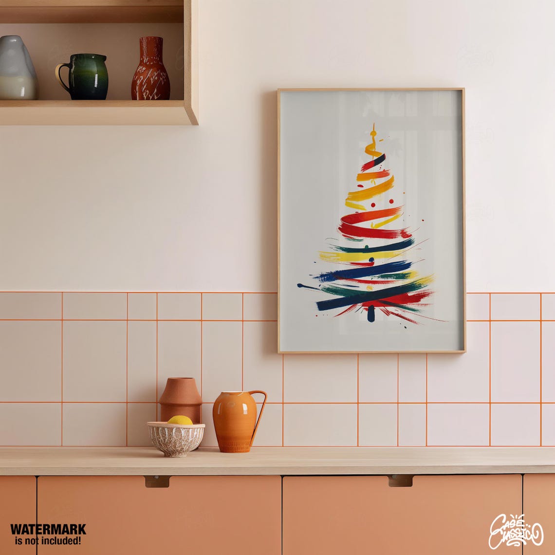 Rainbow Brushstroke Abstract Christmas Tree Colorful Modern Poster - Image 2