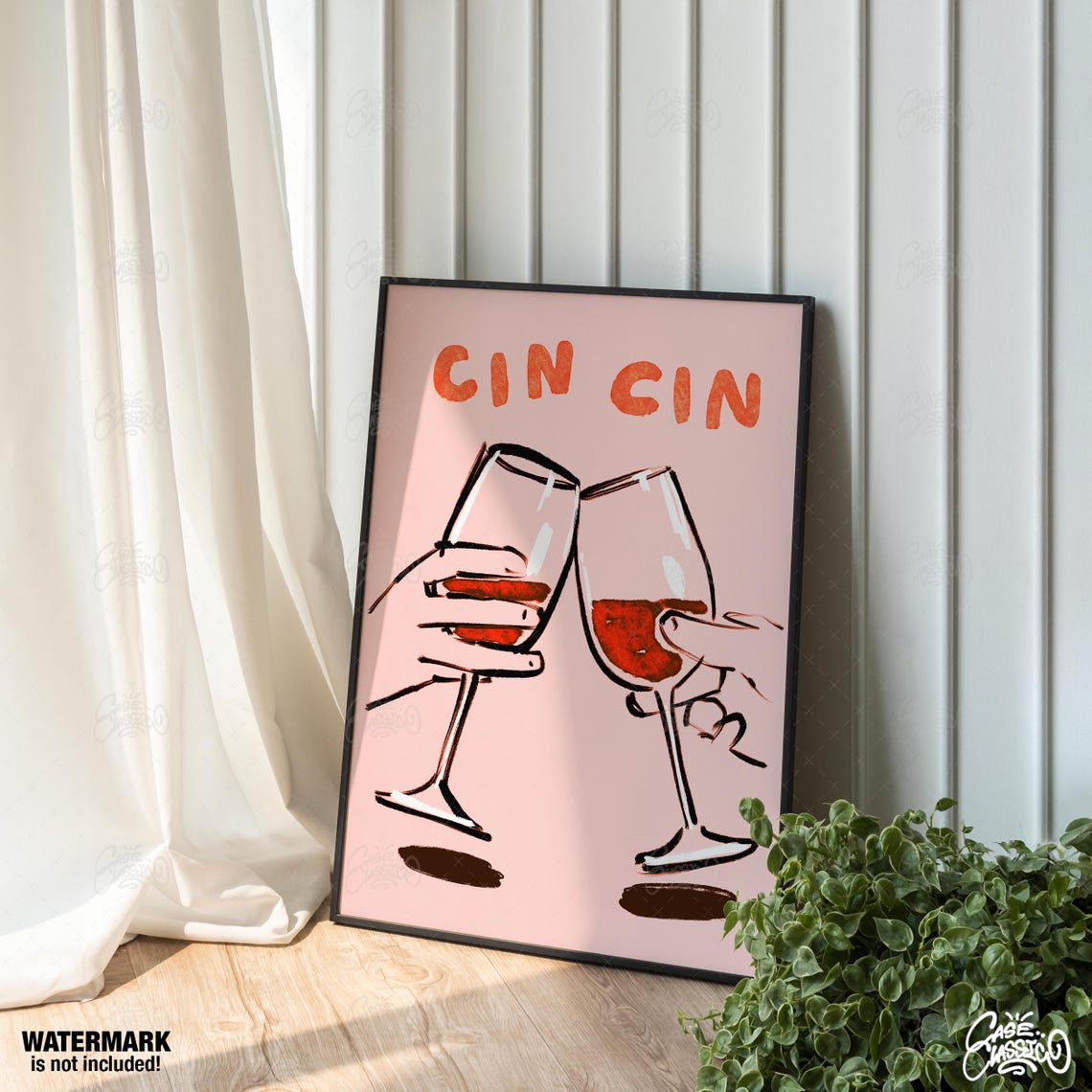 Cin Cin Orange Red Wine Toast Bold Retro Vintage Bar Cart Poster - Image 4