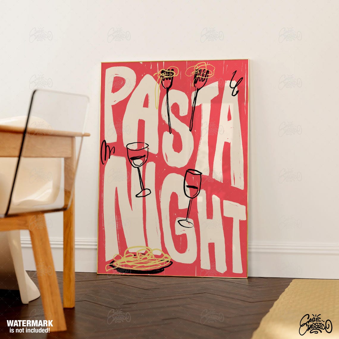 Pasta Night Bold Red Italian Dinner Party Kitchen Quote Poster