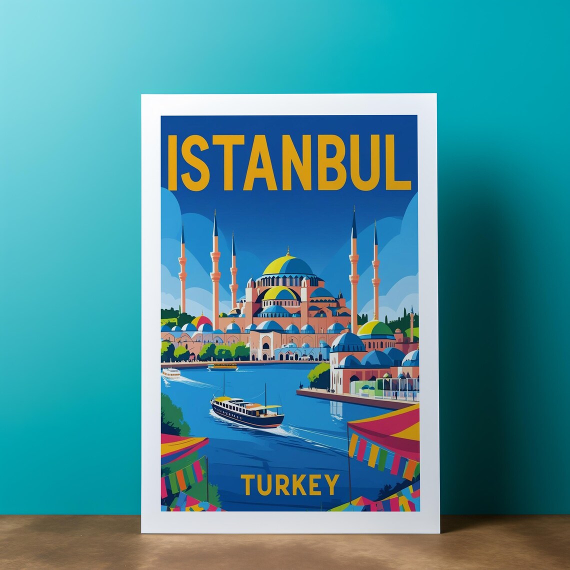 Istanbul Turkey Vintage Travel Poster Mosque Skyline Bosphorus