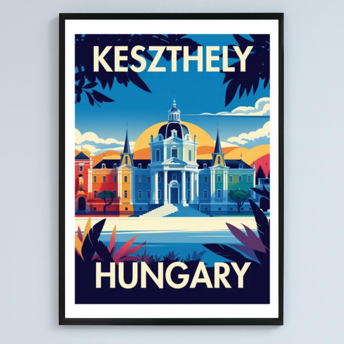 Keszthely Hungary Vintage Travel Style Lake Palace Sunset Poster