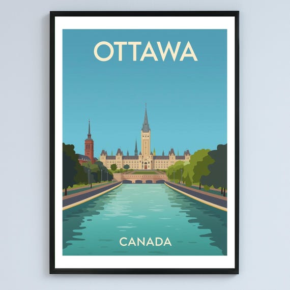Ottawa Parliament Vintage Illustration Scenic Canada Art Poster