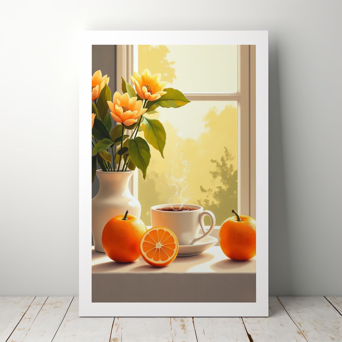 Orange Coffee Still Life Art Print, Cozy Kitchen