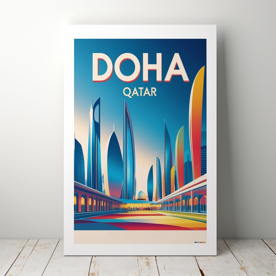 Doha Art Deco Travel Poster, 1950s Classic