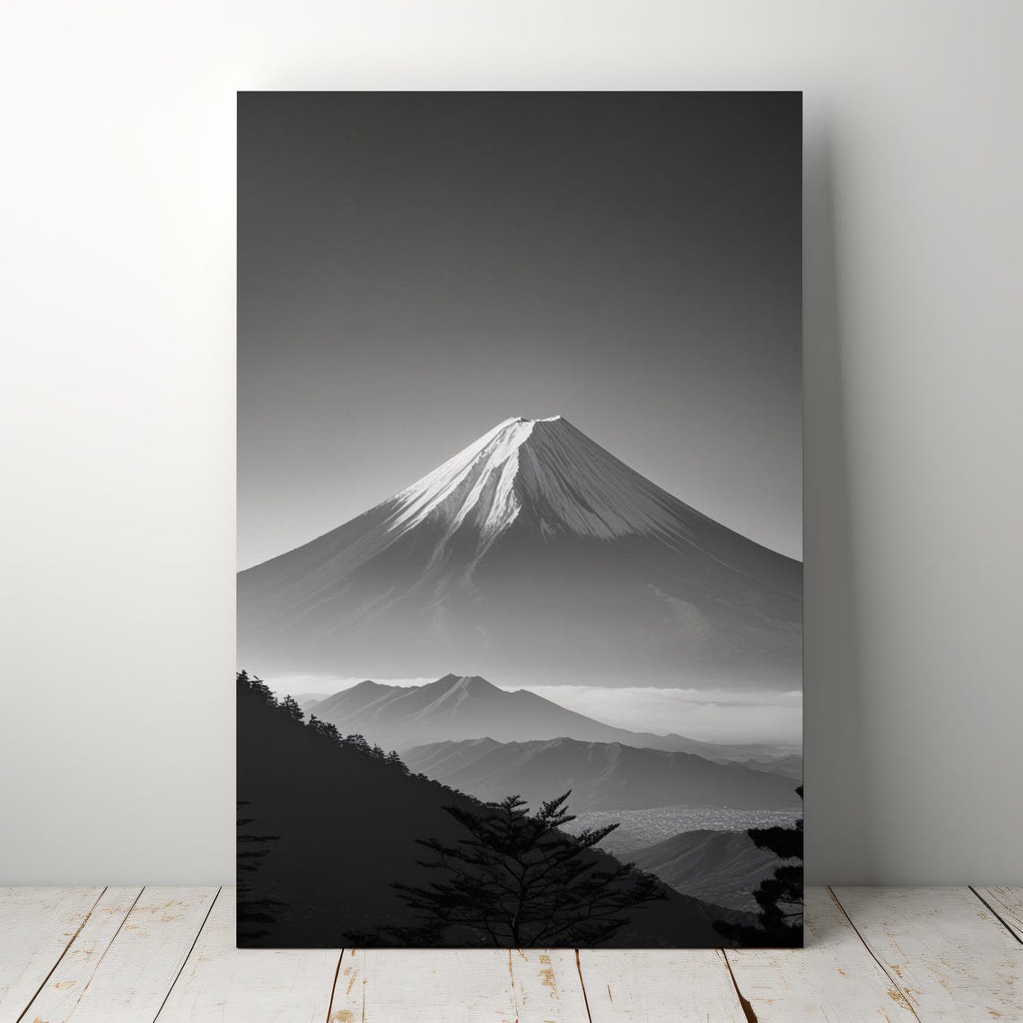 Mount Fuji Black and White Snow Capped Mountain Photo Poster