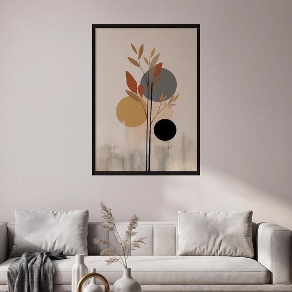 Abstract Botanical Poster Minimalist Plant Art Print Modern Nature Wall Decor Earthy Tones Boho Midcentury Vertical Matte