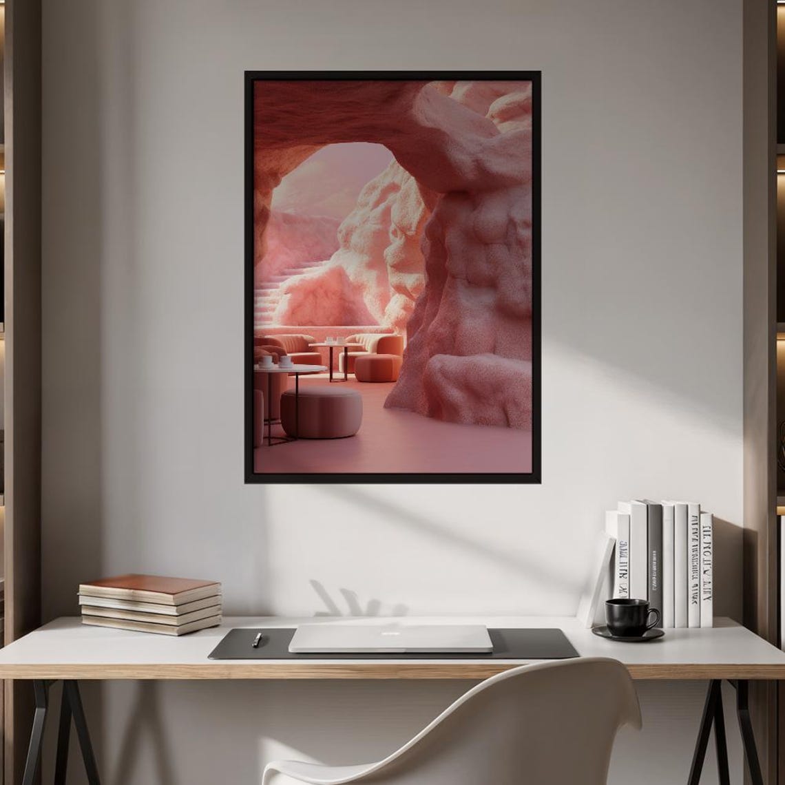 Peachy Escape Surreal Pink Cave Interior Dreamlike Modern Decor Poster