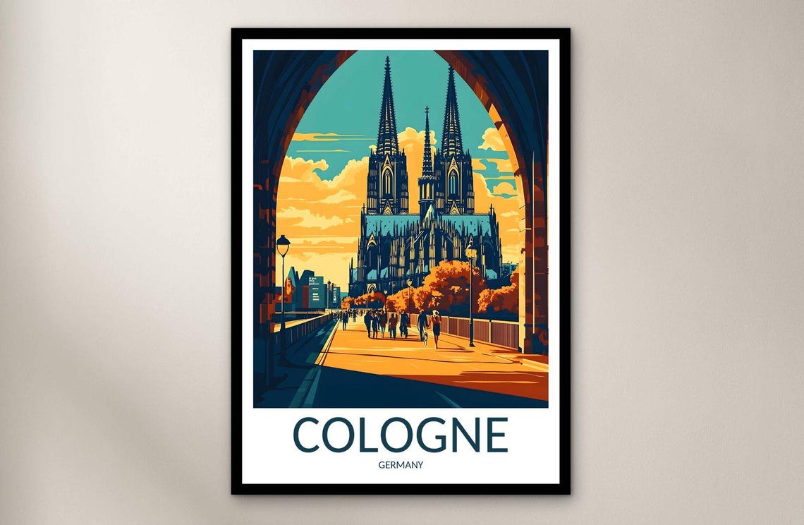 Cologne Cathedral Through Stone Arch Sunset Germany Travel Poster
