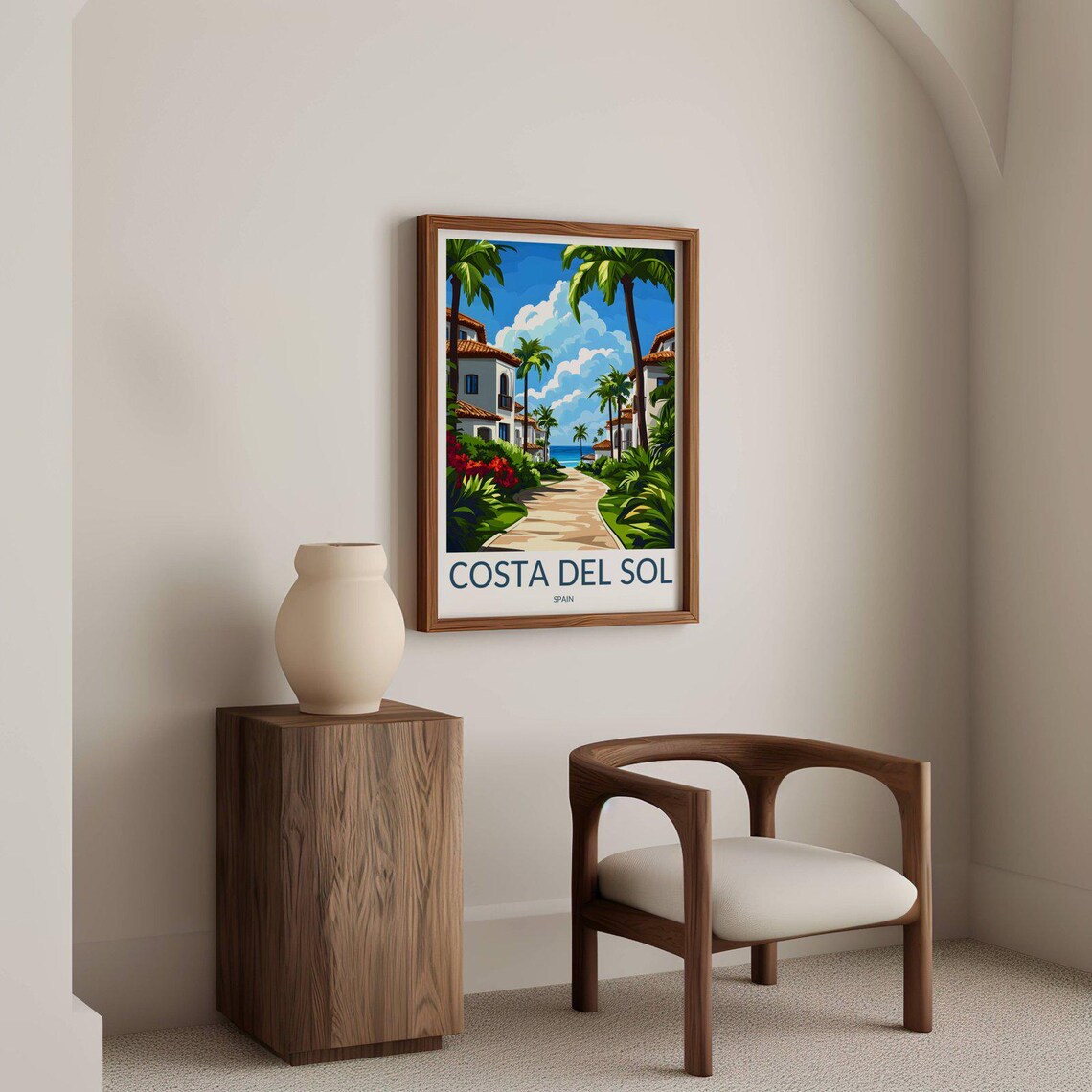 Costa Del Sol Spain Palm Lined Beachfront Villa Travel Poster - Image 2