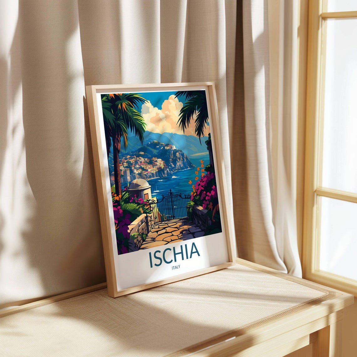 Ischia Italy Garden Gate View Over Bay and Cliffs Travel Poster - Image 4