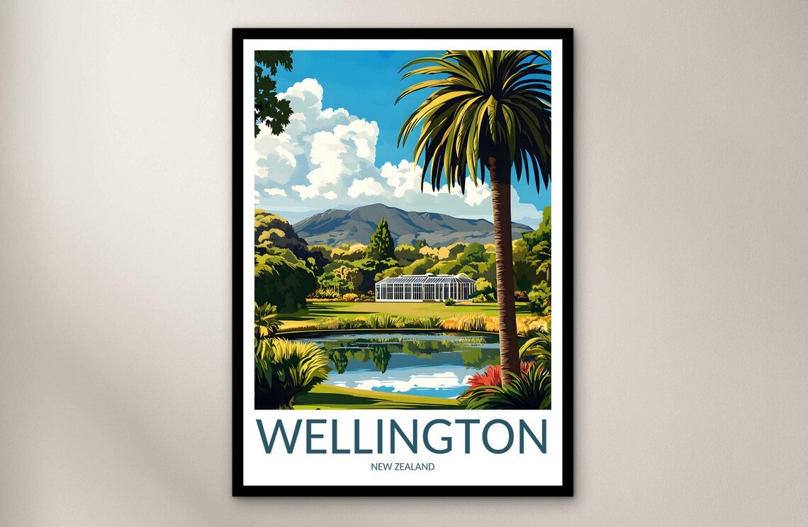Wellington New Zealand Botanic Garden Palm Pond Vintage Travel Poster