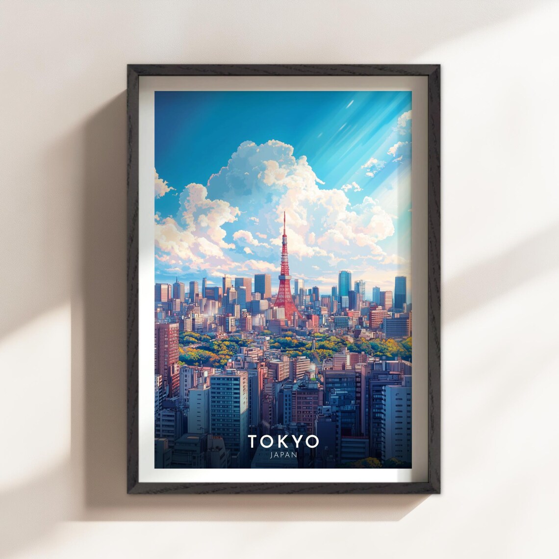 Tokyo Japan Cityscape Anime Style Tokyo Tower Skyline Poster