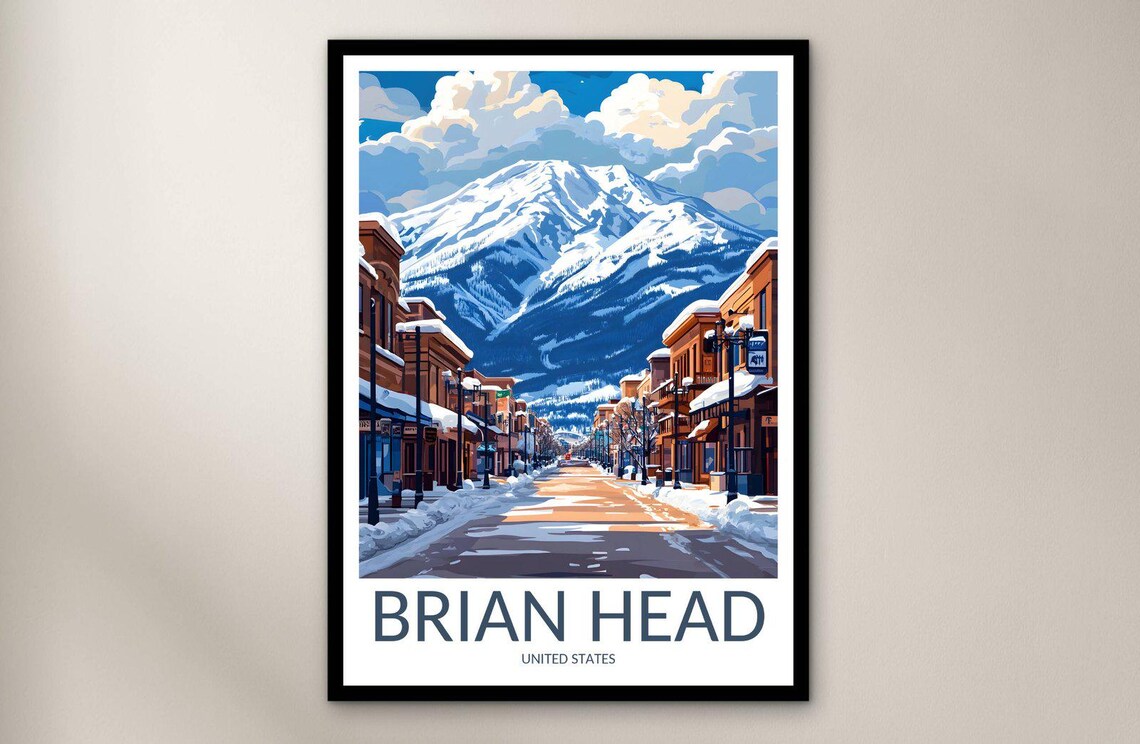 Brian Head Utah Snowy Main Street Mountain Travel Poster Art