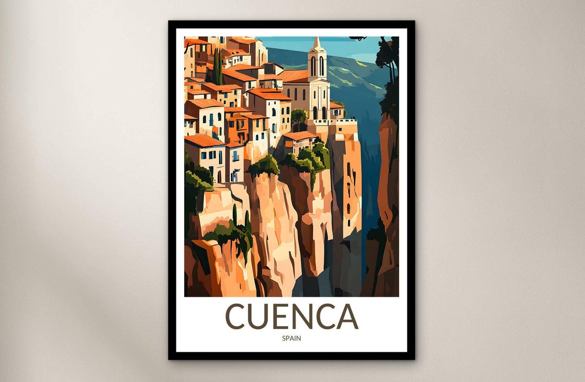 Cuenca Spain Cliffside Old Town Church Dramatic Travel Poster