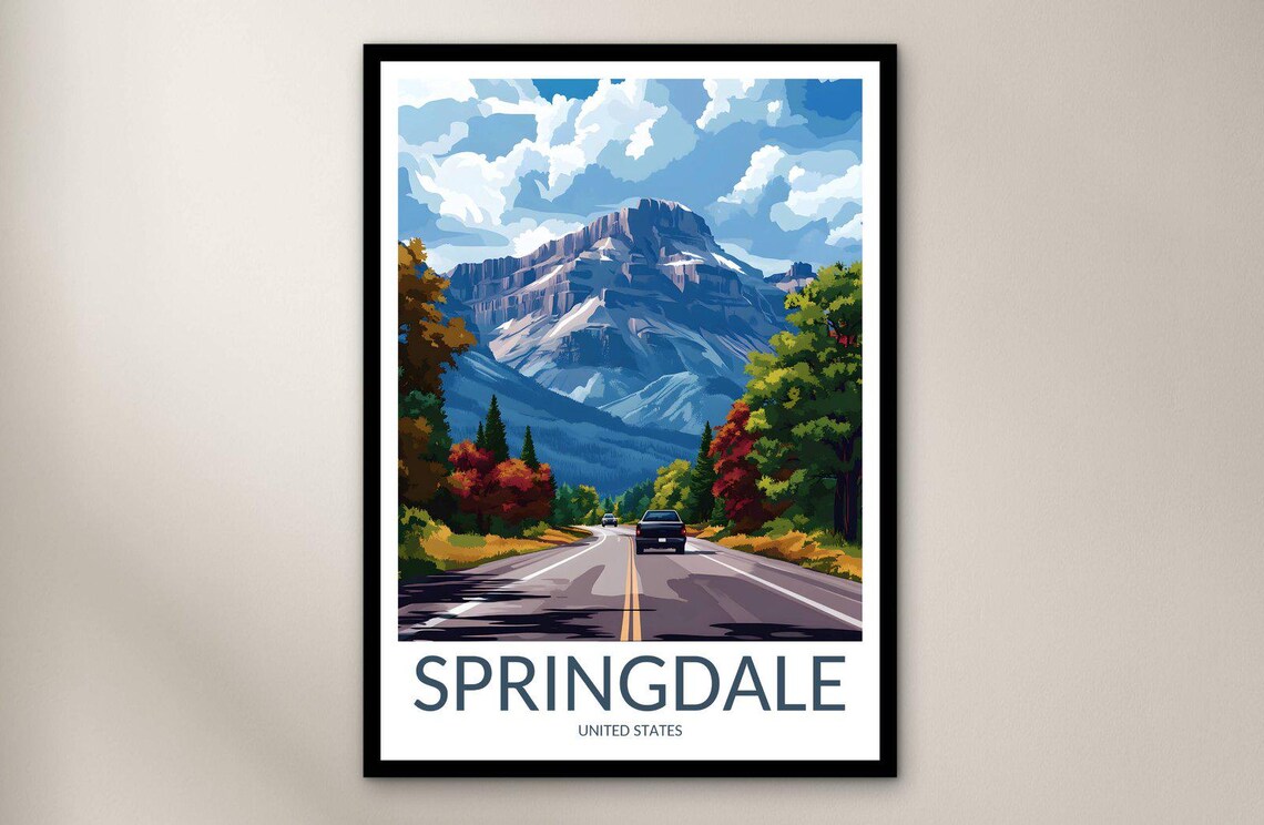 Springdale Mountain Highway Autumn Foliage Scenic Travel Poster