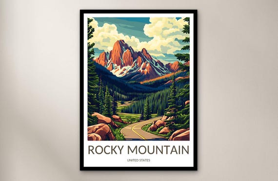 Rocky Mountain National Park Travel Poster Wall Art Print United States Home Decor Gift North America Illustration