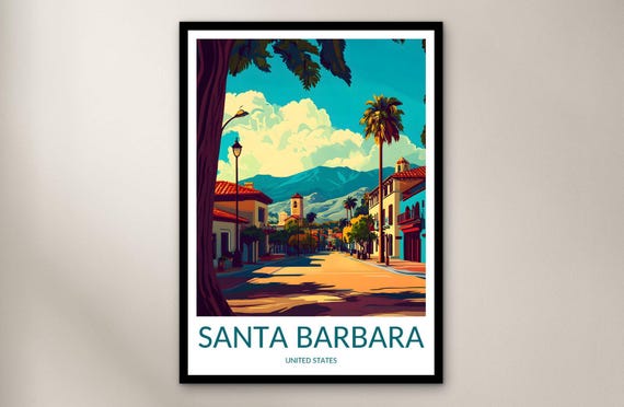 Santa Barbara Travel Poster Wall Art Print United States Home Decor Gift North America Illustration