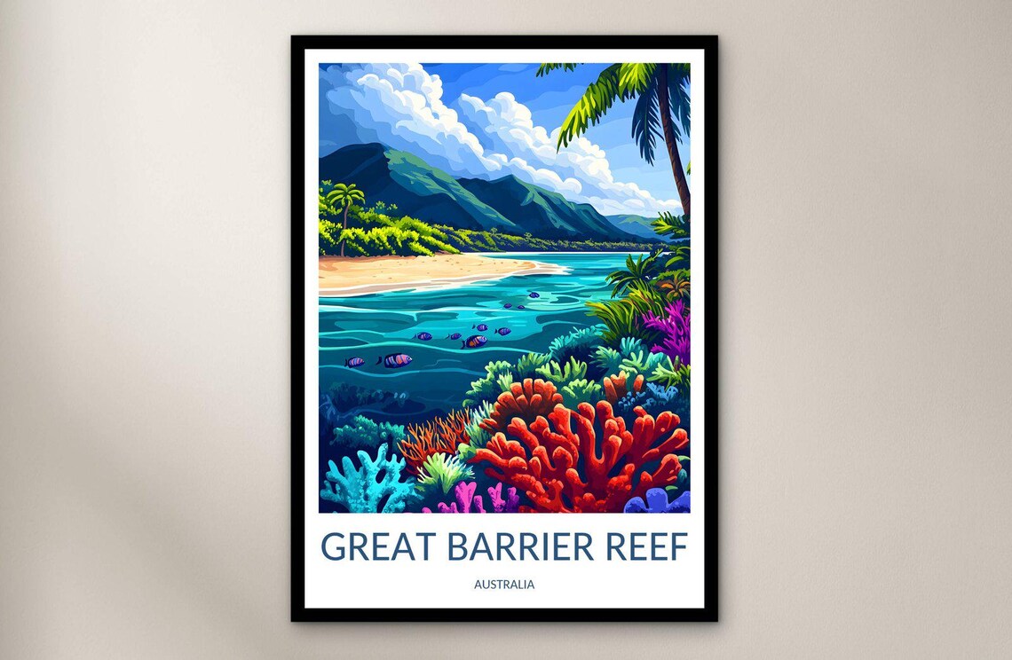 Great Barrier Reef Australia Coral Reef Fish Vintage Travel Poster