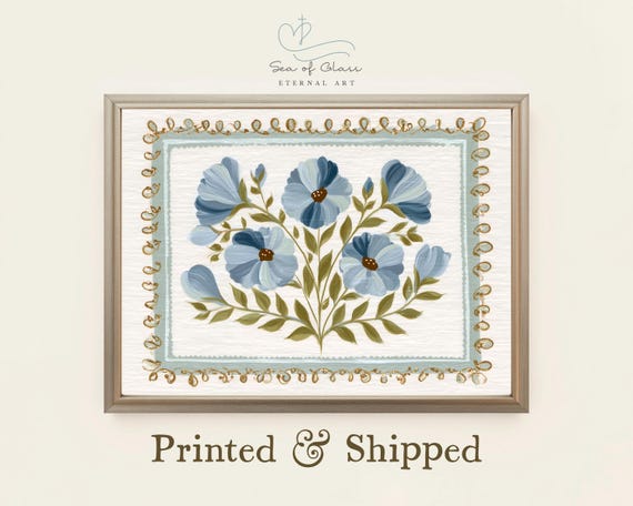 Blue Floral Vintage Botanical Art Print