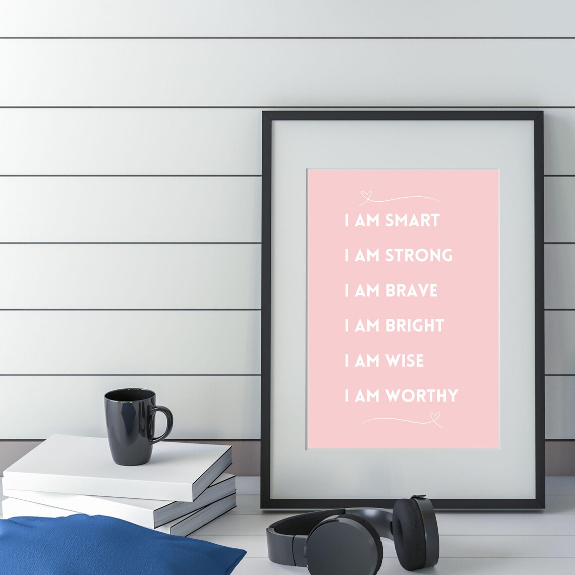 I Am Smart Strong Brave Affirmation Soft Blush Pink Quote Poster - Image 5