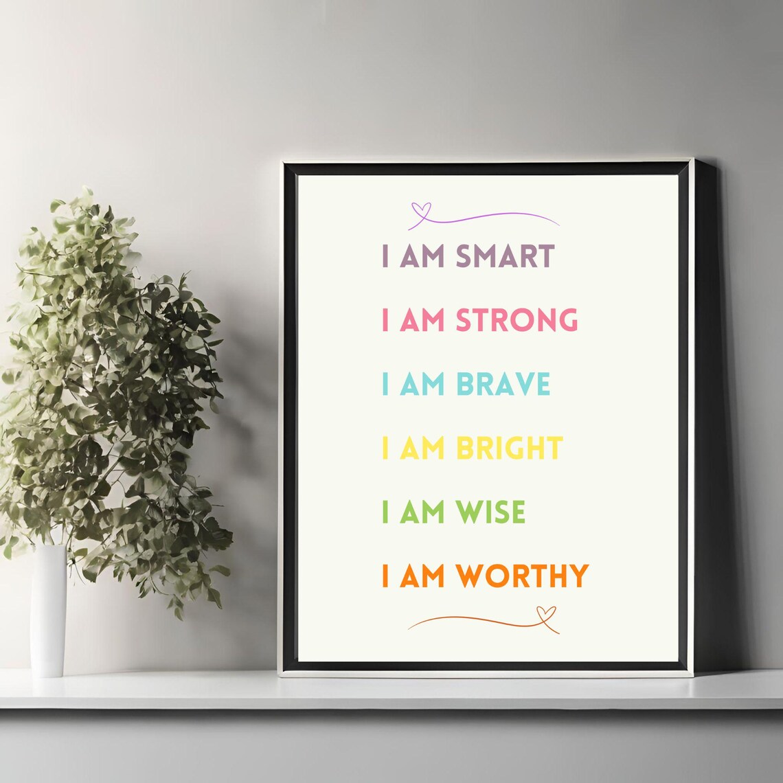 I Am Smart Strong Brave Rainbow Colors Affirmation Quote Poster - Image 3