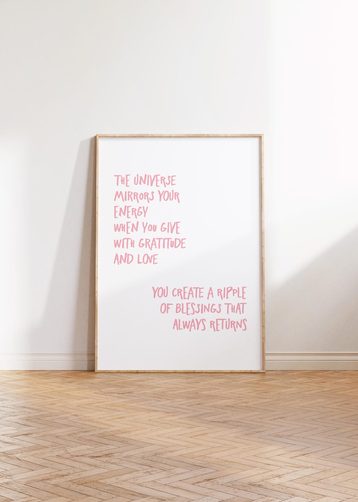 Universe Mirrors Your Energy Gratitude Quote Poster Pink Script