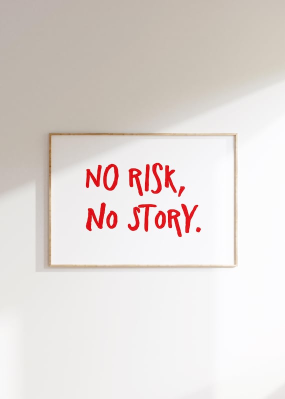 No Risk No Story Red Hand Lettered Minimalist Quote Wall Poster
