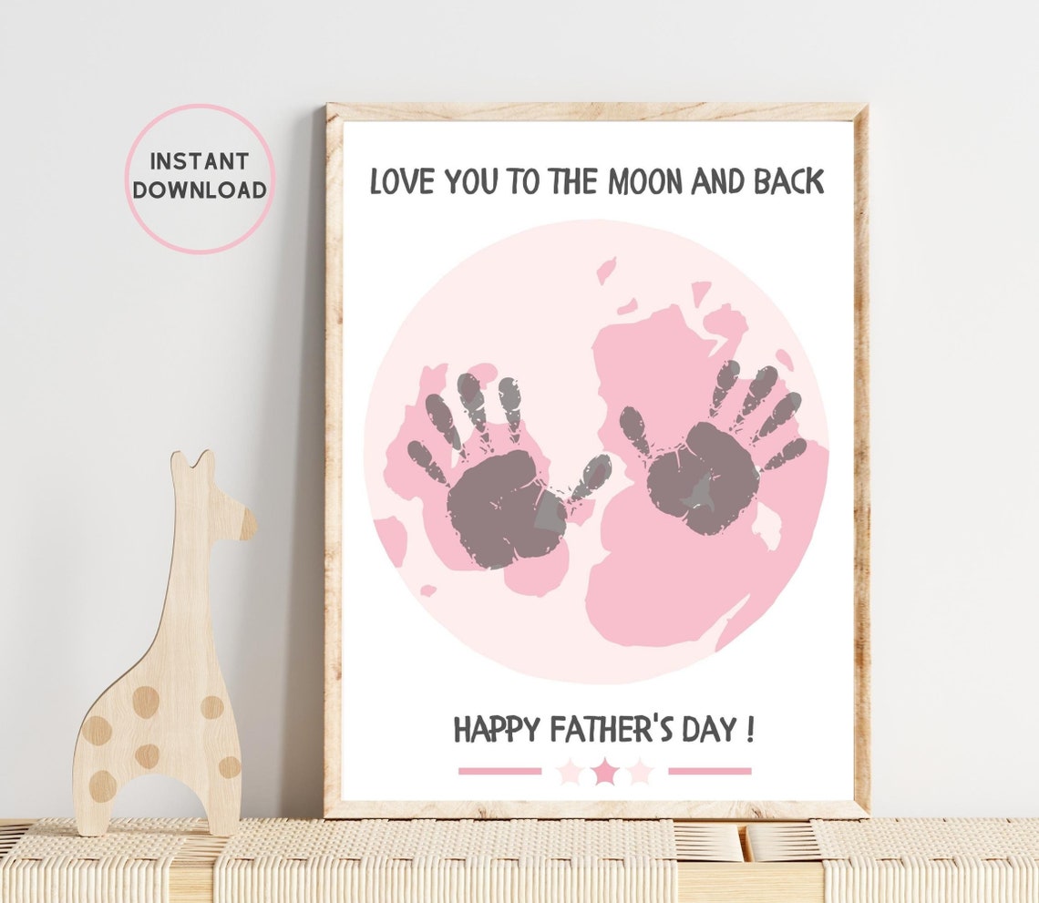 Love You to the Moon and Back Pink Little Hands Father's Day Poster