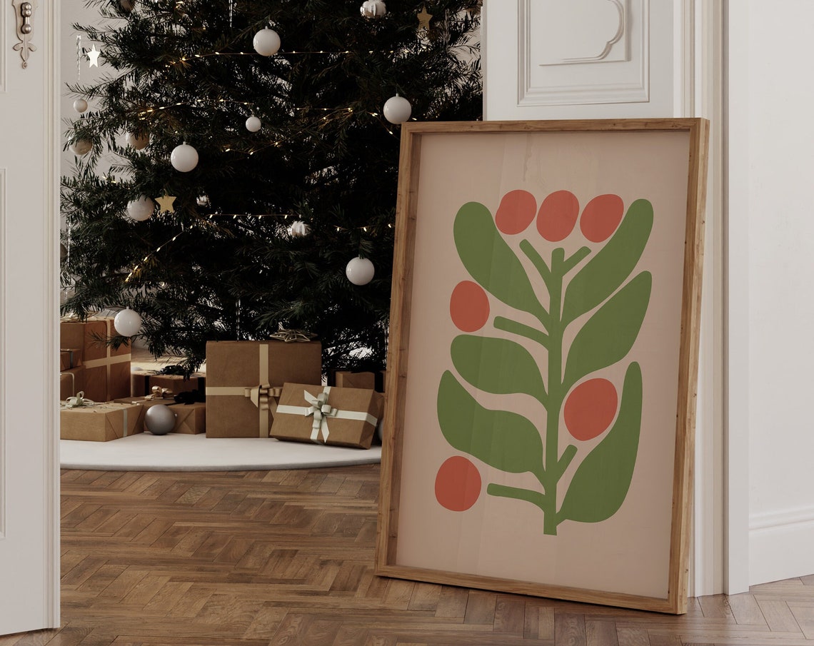 Christmas Botanical Red and Green Modern Holiday Floral Poster
