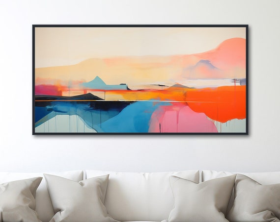 Abstract Landscape Painting Framed Print Large Modern Wall Art Minimal Contemporary Artwork Bold Color Abstract Terrain