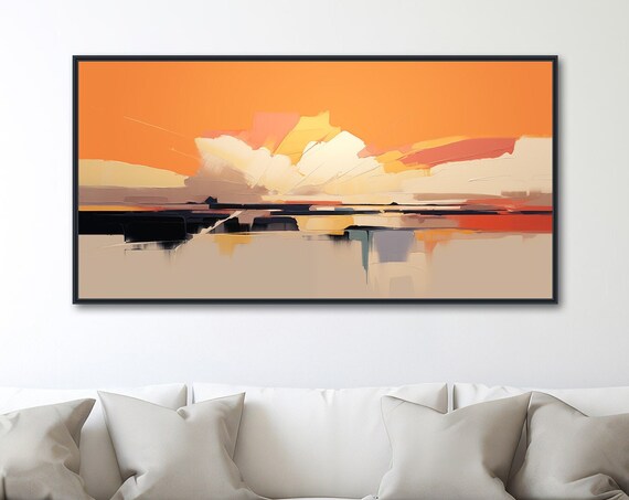Abstract Landscape Painting Framed Print Modern Minimal Art Contemporary Panoramic Art Desert Earth Tones Sunset Mirage