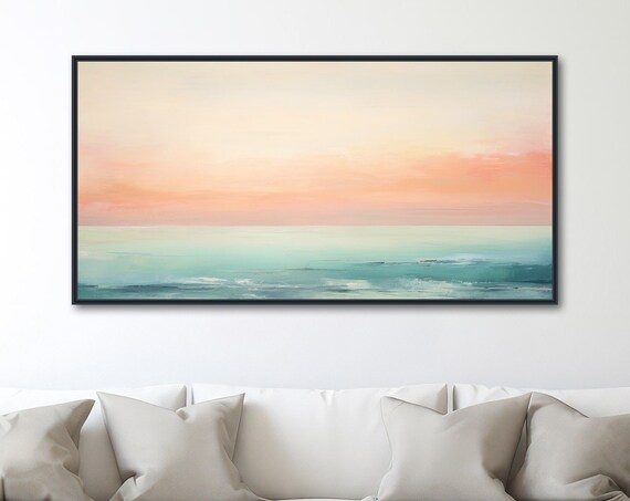 Pastel Tide Calm Ocean Sunset Seascape Peach Mint Water Coastal Wall Art Print