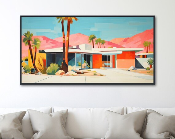 Mid Century Architecture Art Paper Print Or Framed Palm Springs Retro Home Mid Century Modern Painting Desert Charm