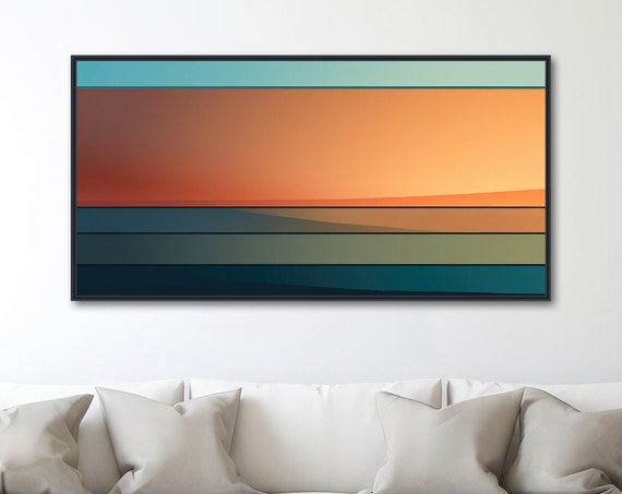 Large Geometric Wall Art Framed Print Modern Abstract Painting Panoramic Minimal Retro Vintage Artwork Dune