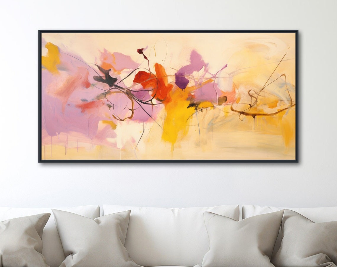 Panoramic Loose Purple Red Yellow Gestural Floral Art Poster