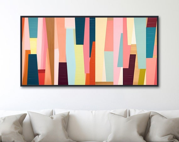Large Mid Century Wall Art Framed Print Midcentury Modern Abstract Painting Large Geometric Artwork Color Charm