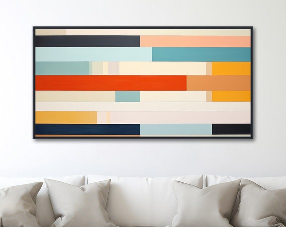 Large Geometric Wall Art Framed Print Modern Abstract Painting Panoramic Line Art Minimal Artwork Harmony
