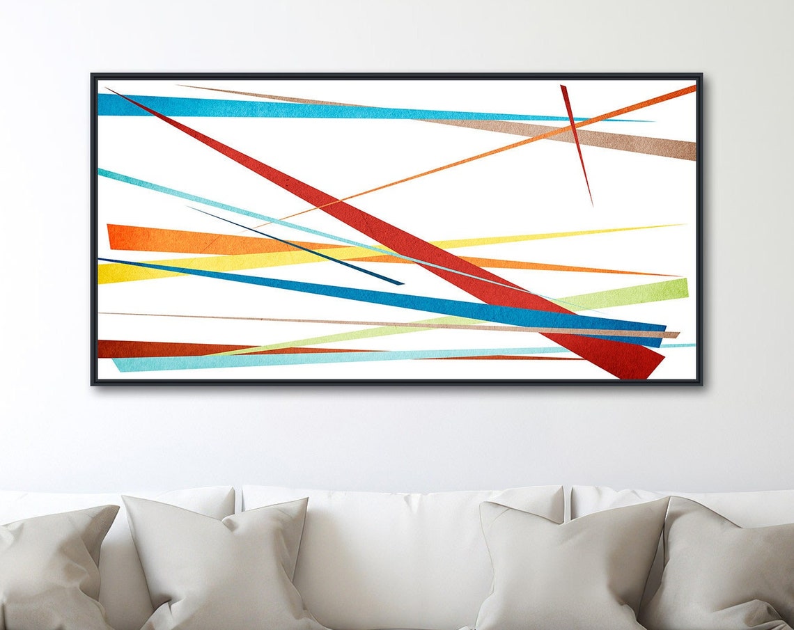 Mid Century Modern Diagonal Color Strips Abstract Art Poster