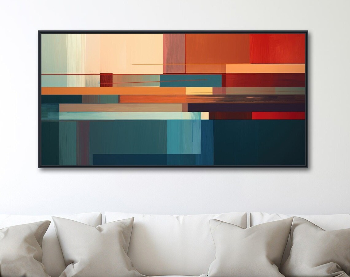 Geometric Abstract Art Print, Vintage Modern Panorama