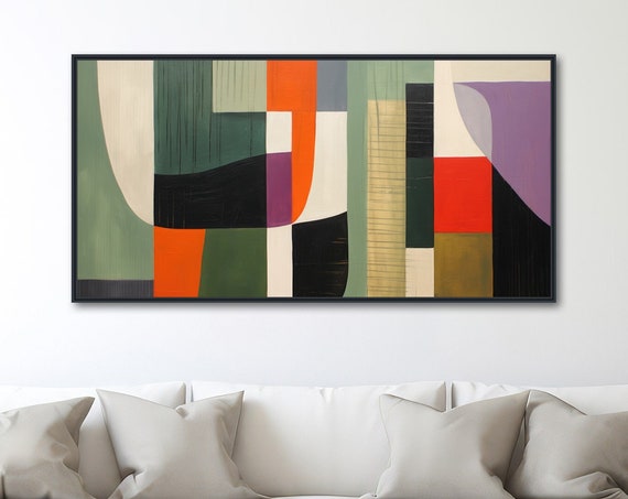 Large Mid Century Wall Art Framed Print Midcentury Modern Abstract Painting Large Geometric Artwork Retro Vision 1