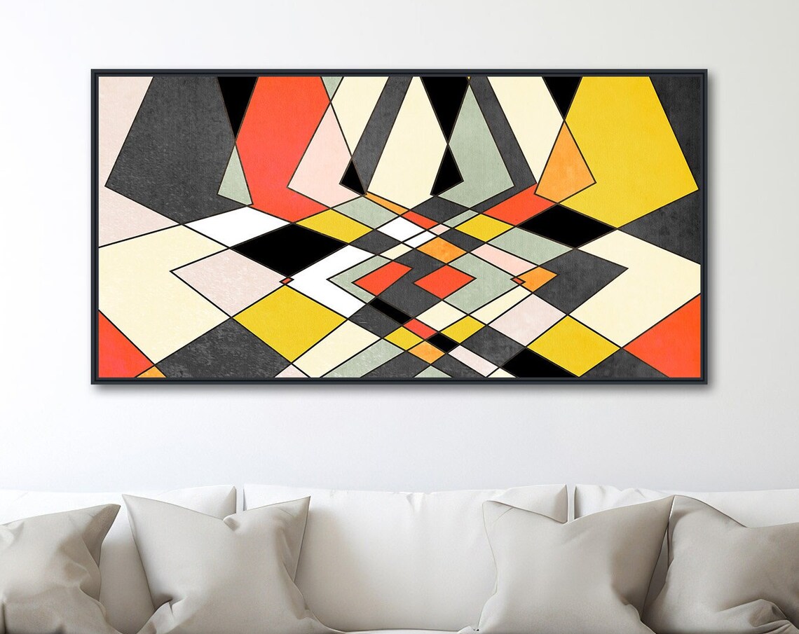Mid Century Abstract Distortion Art Print, Red Yellow