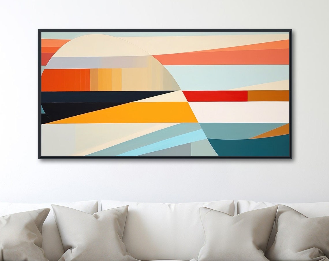 Large Geometric Wall Art Framed Print Modern Abstract Painting Panoramic Minimal Artwork Retro Colors Askew